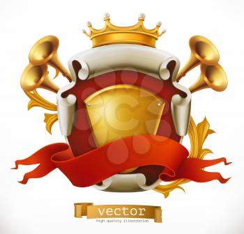 Crown and Shield. King. 3d vector icon