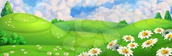 Spring background. Green meadow with daisies vector illustration