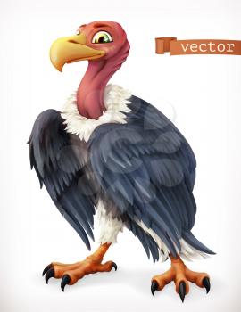 Vulture, eagle cartoon character. Funny animal, 3d vector icon