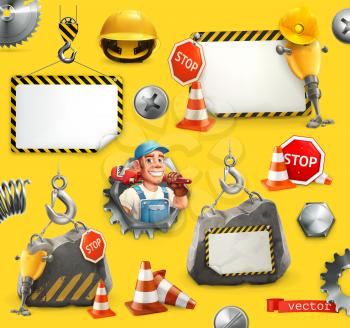 Repair and Under construction. 3d vector icon set