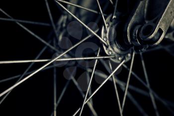 Bicycle wheel, closeup shot. Toned