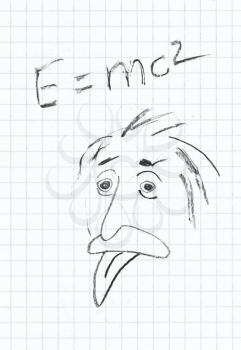 The genius Albert Einstein show tongue. Sketch on sheet in cell.