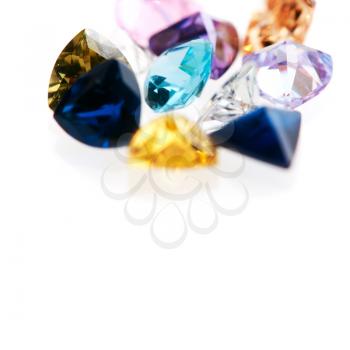 Collection of gemstones against white background
