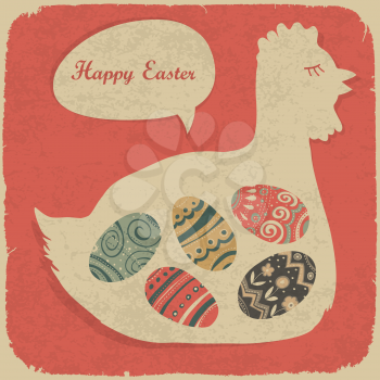 Easter eggs and chiken. Retro styled illustration.