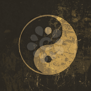 Yin yang grunge icon. With stained texture, vector