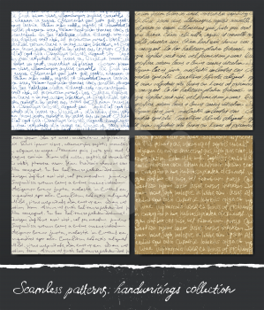 Seamless pattern: Handwritings collection. Abstract unreadable text (Lorem Ipsum). Editable vector, EPS10.
