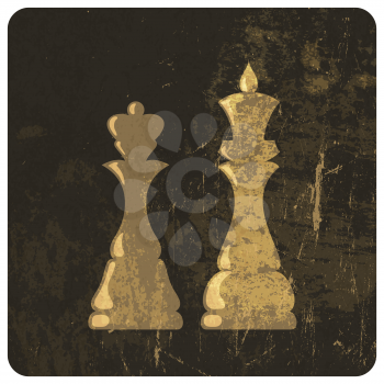 Grunge illustration of king and queen chess figures. Vector