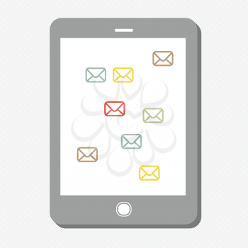 Tablet device with mail icons. Vector