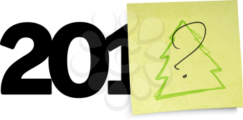 New year concept with question sign an yellow sticky papers. Vector illustration, EPS10.