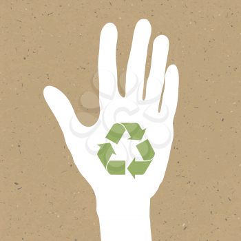 Reuse sign on hand silhouette on recycled paper. Vector, EPS10