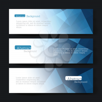 Collection of three horizontal banner designs, abstract blue triangles, vector illustration, EPS10