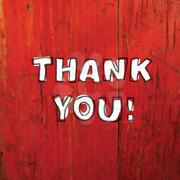 Thank You Card Design On Red Planks Texture. Vector