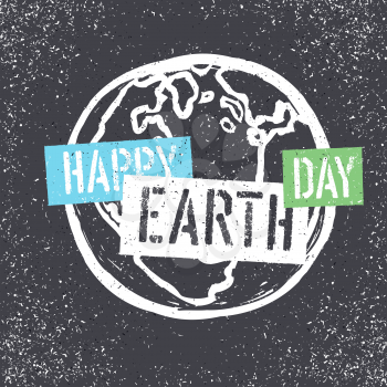 Happy Earth Day. Grunge lettering with Earth Symbol. Stencil grunge alphabet. Tee print design template