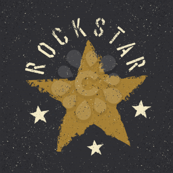 Rockstar. Grunge star with lettering. Tee print design template