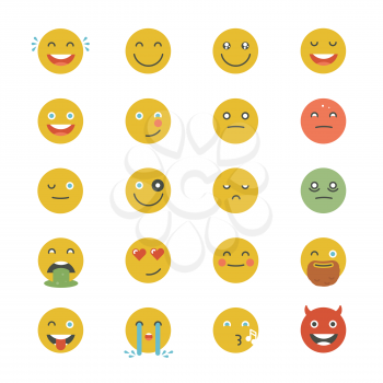 Emoticons Collection. Set of Emoji. Flat monochrome style. Different Emoticons. Vector smile face icons.