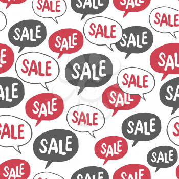 Hand Drawn Speech Bubble with Sale Word. Seamless Pattern