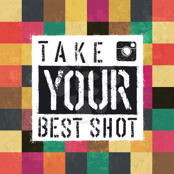 Take your best shot. Colorful aged squares. Grunge layers can be easy editable or removed.