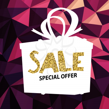 Sale banner on Low Poly Bright Pink Background. Sale template. Big sale. Super Sale and special offer. Triangular