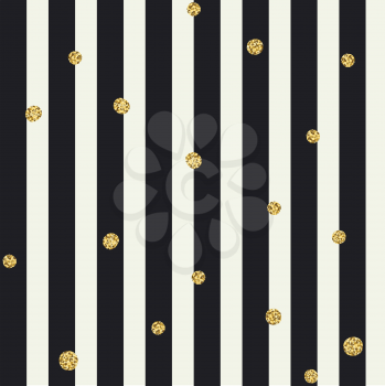 Chevron seamless pattern. Black bold lines and golden dots