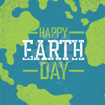 Grunge Earth Day Logo. Stamp letters.  Earth day. Earth day celebration design template with Earth background. Planet Earth closeup view.