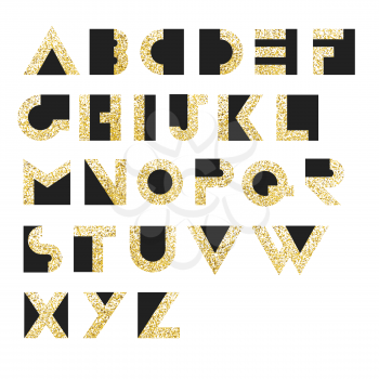 Gold Geometric Retro Alphabet.  Art deco style. Type, font, vintage vector typography