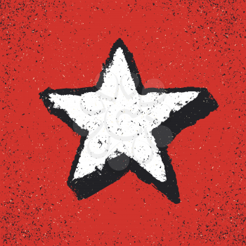 Five-pointed star grunge icon. Star vector illustration. Geometric grunge symbol. Grunge design element on red background