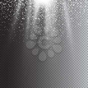 Realistic falling snowflakes. Isolated on transparent background. Christmas Lantern light effect. Vector illustration