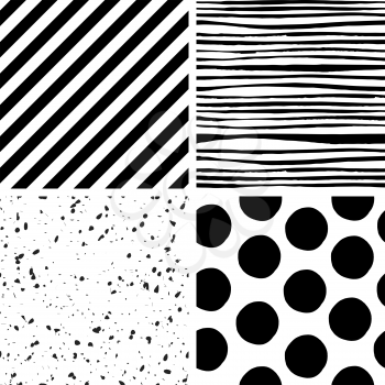 Universal useful vector seamless patterns. Endless texture background can be used for different design projects. Set of monochrome black and white patterns.