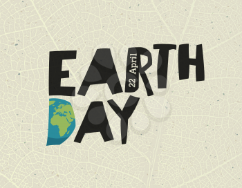 Earth Day,  22 April. Design template with free space for text or image. Leaf veins texture on the toned recycled paper texture.
