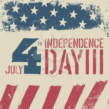 4th July Independence day. Grunge american flag background. Patriotic vintage design template. 