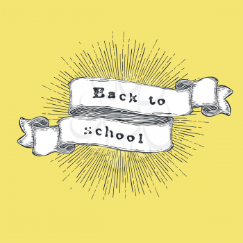 Back to school. Vintage hand-drawn quote on ribbon. Welcome banner vector illustration