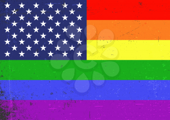  Gay America. LGBT, gay and lesbian pride rainbow flag. Vector background of gay pride design grunge element. LGBT flag with star field from US Flag. Gay pride flag, consisting of six rainbow colored 