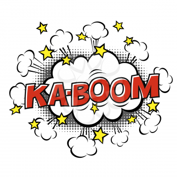 Ka-Boom! phrase in speech bubble. Comic text. Vector bubble icon speech phrase. Comics book balloon. Halftone background.