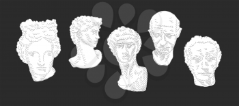 Classic head statue background concept. Vector statue collection. Hand drawn vector doodle illustration.