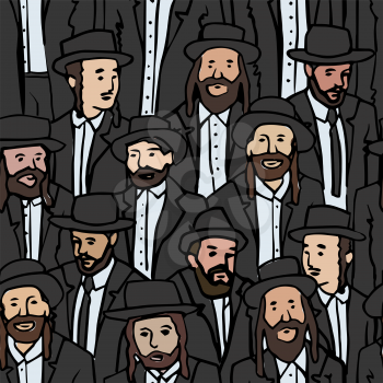 Seamless pattern. Jewish men in national costumes celebrate the event.