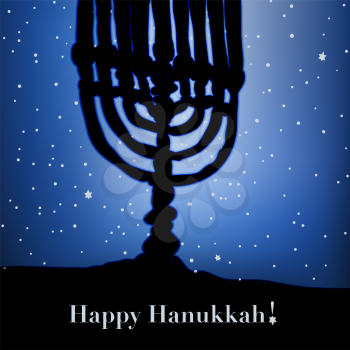 Menorah symbolic illustration. Light and shadow silhouette and stars. Happy Hanukkah greeting card.