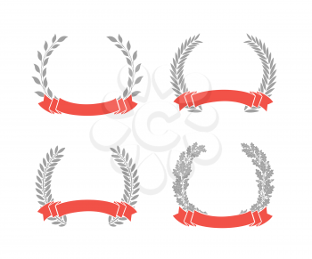 Set of the silhouette of wreaths with ribbons, depicting an award. Vector design template.