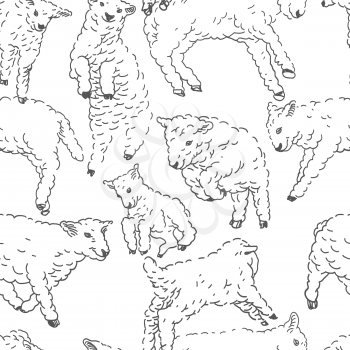 Sheep Seamless vector doodles background. Sleep theme seamless pattern.