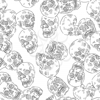 Skull vector doodle seamless pattern. 