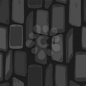 Cell Phones Seamless vector doodles background. Smartphones theme seamless pattern.