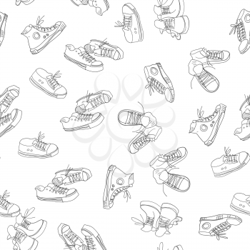 Sneakers seamless pattern. Doodle vector background