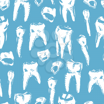 Teeth Seamless Blue vector background. Stomatology theme pattern.