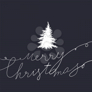 Happy Merry Christmas Typography. Hand drawn illustration on black background.