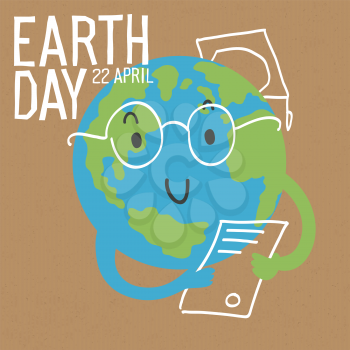 Cute Earth character image.
Earth is celebrating the end of learning. Save the Earth concept. Vector illustration on cardboard ...