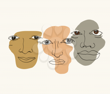 Multi-ethnic  different faces. Different ethnicity men - Caucasian, African, Asian. Vector
