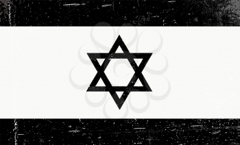 Grunge vector black and white image of the Israel flag. Abstract grungy Israel background. Grunge layers can be removed.