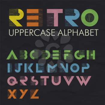 Colorful Retro Uppercase Alphabet. Wide decorative vintage letters.