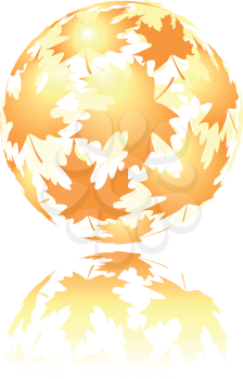 Autumn sphere made from falling maple leaves