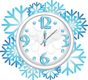 Winter clock with blue snowflakes and glossy digits