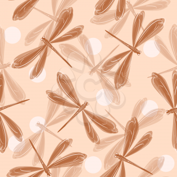 Decorative seamless pattern with cute brown dragonflies